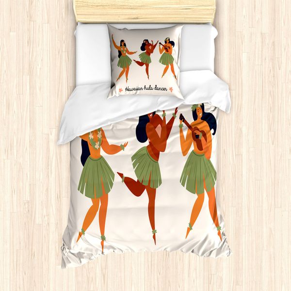 Abakuhaus Set Copripiumino Per Letto Singolo Hula Girl, Spiaggia Hawaiana, Antiacaro, Adatto A Chi Soffre Di Allergie, Con Federa, 135 Cm X 200 Cm - 80 X 80 Cm, Multicolore-image