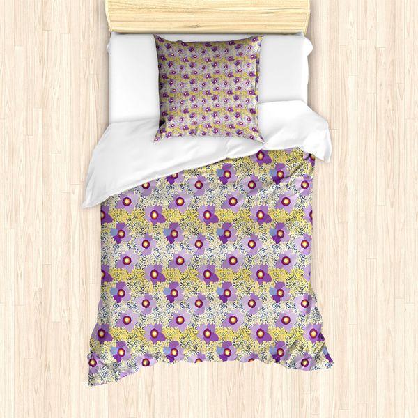 Set Copripiumino Abakuhaus Per Letti Singoli, Fiori Astratti Vivaci, Antiacaro, Adatto A Chi Soffre Di Allergie, Con Federa, 135 Cm X 200 Cm - 80 X 80 Cm, Multicolore-image
