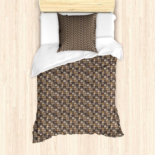 Abakuhaus Set Copripiumino Per Lettini Singoli, Tonalità Terra, Orsacchiotti Cartoon, Antiacaro, Adatto A Chi Soffre Di Allergie, Con Federa, 135 Cm X 200 Cm - 80 X 80 Cm, Multicolore-image