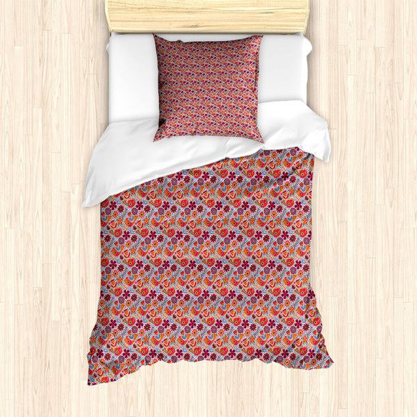 Abakuhaus Set Copripiumino Per Letto Singolo, Chaotische Floral Spring Vogel, Antiacaro, Adatto A Chi Soffre Di Allergie, Con Federa, 135 Cm X 200 Cm - 80 X 80 Cm, Multicolore-image