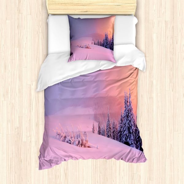 Abakuhaus Set Copripiumino Per Letto Singolo, Paesaggio Invernale, Antiacaro, Adatto A Chi Soffre Di Allergie, Con Federa, 135 Cm X 200 Cm - 80 X 80 Cm, Multicolore-image