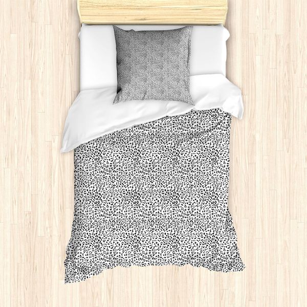 Set Copripiumino Abakuhaus Con Stampa Animali, Motivo Leopardato Monocromatico Continuo African Safari, 135 X 200 Cm + 80 X 80 Cm, Grigio Antracite E Bianco-image