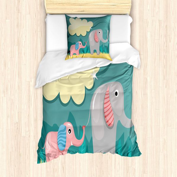 Abakuhaus Set Copripiumino Per Letto Singolo, Animali Pastello, Antiacaro, Adatto A Chi Soffre Di Allergie, Con Federa, 135 Cm X 200 Cm - 80 X 80 Cm, Blu Cadetto Multicolore-image