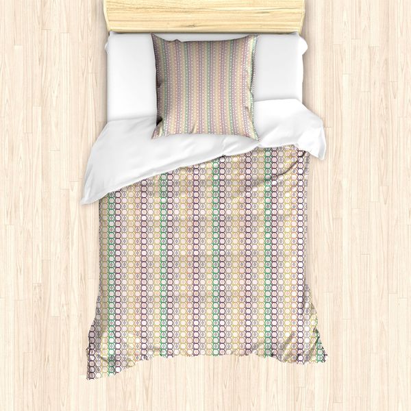Abakuhaus Set Copripiumino Geometrico Per Letti Singoli, Cucito Orizzontalmente, Antiacaro, Adatto A Chi Soffre Di Allergie, Con Federa, 135 Cm X 200 Cm - 80 X 80 Cm, Pale Eggshell Multicolor-image
