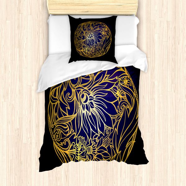 Abakuhaus Set Copripiumino Per Letto Singolo, Composizione Rotonda Vintage, Antiacaro, Adatto A Chi Soffre Di Allergie, Con Federa, 135 Cm X 200 Cm - 80 X 80 Cm, Terra Giallo Giallo Pallido-image