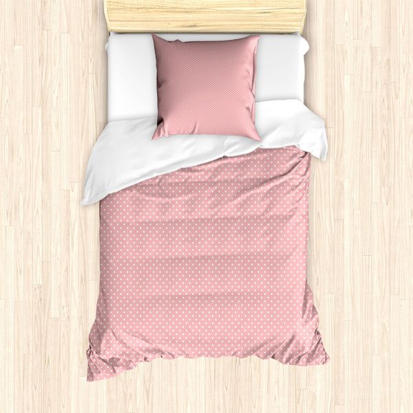 Abakuhaus Set Copripiumino Rosa A Pois Per Letti Singoli, Motivi Con Forme, Antiacaro, Adatto A Chi Soffre Di Allergie, Con Federa, 135 Cm X 200 Cm - 80 X 80 Cm, Rosa Chiaro E Bianco-image