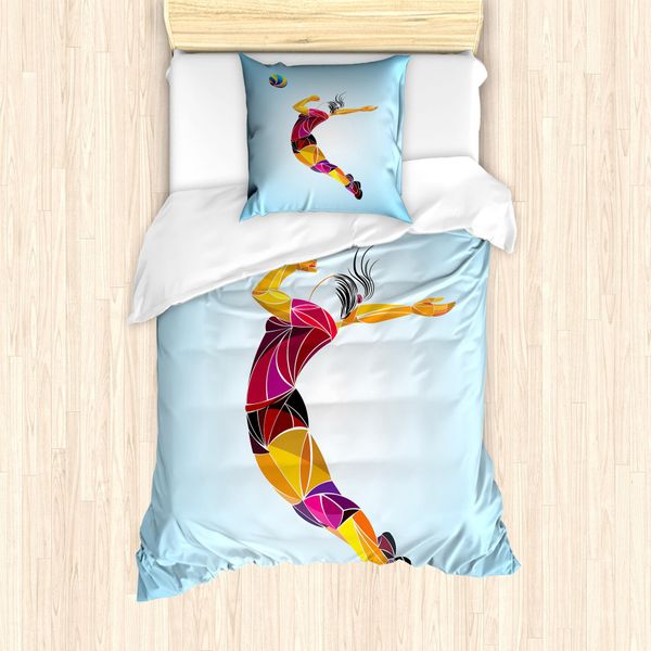 Set Copripiumino Abakuhaus Per Letti Singoli, Modern Player Colorato, Antiacaro, Adatto A Chi Soffre Di Allergie, Con Federa, 135 Cm X 200 Cm - 80 X 80 Cm, Azzurro E Multicolore-image