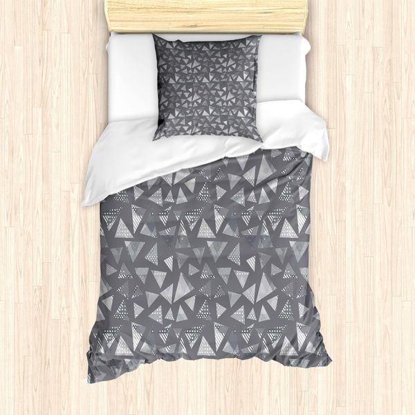 Abakuhaus Set Copripiumino Geometrico Per Letti Singoli, Monocromatico E Grunge, Antiacaro E Anallergico Con Federa, 135 Cm X 200 Cm - 80 X 80 Cm, Grigio Talpa Chiaro-image