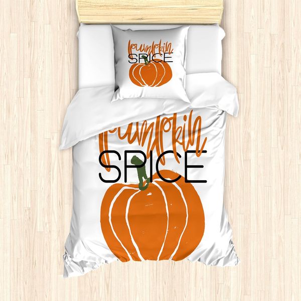 Abakuhaus Set Copripiumino Con Motivo Zucca, Disegno Allegro Zucca Autunnale Stagione Del Raccolto Ringraziamento, 135 X 200 Cm + 80 X 80 Cm, Verde Oliva Rosso Cinabro-image
