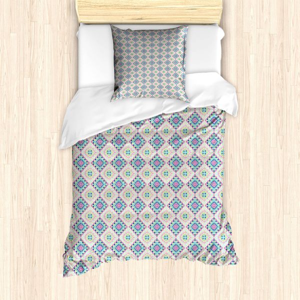 Abakuhaus Set Copripiumino Astratto Per Letti Singoli, Stile Boho Ispirato All'ikat, Antiacaro E Anallergico, Con Federa, 135 Cm X 200 Cm - 80 X 80 Cm, Multicolore-image