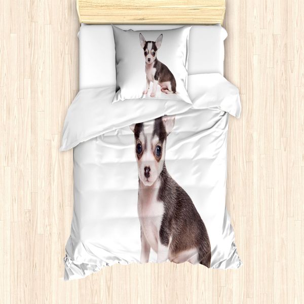 Abakuhaus Set Copripiumino Per Letto Singolo Chihuahua, Orecchie Innocent Eyes, Antiacaro, Adatto A Chi Soffre Di Allergie, Con Federa, 135 Cm X 200 Cm - 80 X 80 Cm, Pale Eggshell E Taupe-image