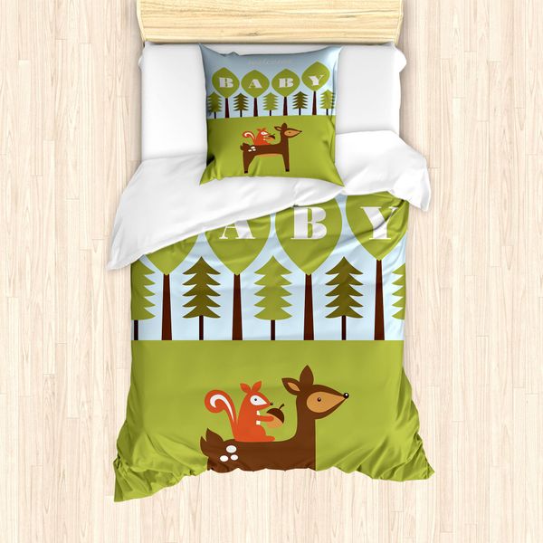Abakuhaus Set Copripiumino Per Lettini Singoli, Neonati Welcome Cartoon, Antiacaro, Adatto A Chi Soffre Di Allergie, Con Federa, 135 Cm X 200 Cm - 80 X 80 Cm, Multicolore-image