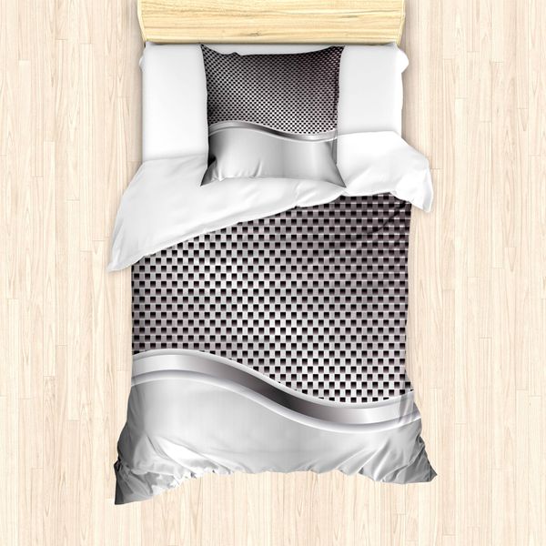 Abakuhaus Set Copripiumino Grigio Per Letti Singoli, Motivo Industriale A Griglia, Antiacaro, Adatto A Chi Soffre Di Allergie, Con Federa, 135 Cm X 200 Cm - 80 X 80 Cm, Grigio Carbone-image