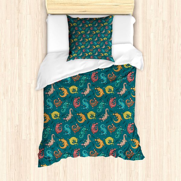 Abakuhaus Set Copripiumino Per Letti Singoli, Bohemian Bunt Lizards, Antiacaro, Adatto A Chi Soffre Di Allergie, Con Federa, 135 Cm X 200 Cm - 80 X 80 Cm, Multicolore-image