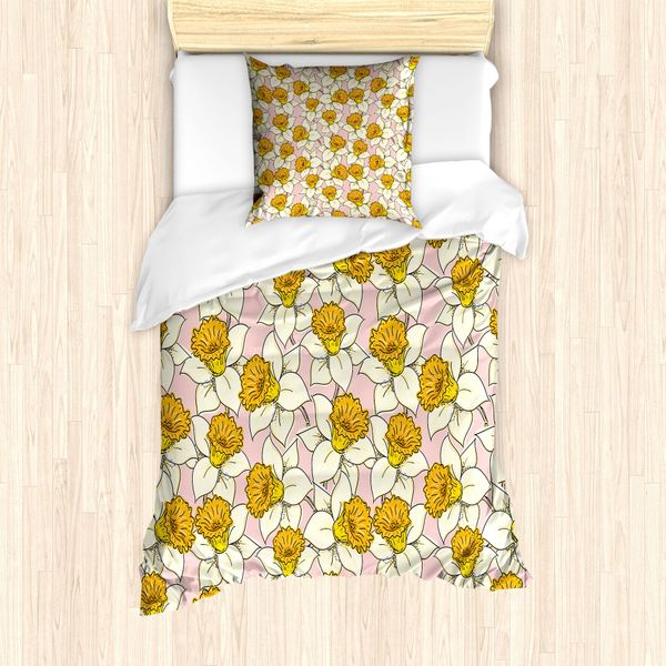Abakuhaus Set Copripiumino Giallo Per Letti Singoli, Flourish Natur, Antiacaro, Adatto A Chi Soffre Di Allergie, Con Federa, 135 Cm X 200 Cm - 80 X 80 Cm, Rosa Pallido Giallo-Crema-image