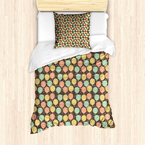Abakuhaus Set Copripiumino Autunnale Per Letti Singoli, Alberi Con Foglie, Antiacaro, Adatto A Chi Soffre Di Allergie, Con Federa, 135 Cm X 200 Cm - 80 X 80 Cm, Multicolore Taupe-image