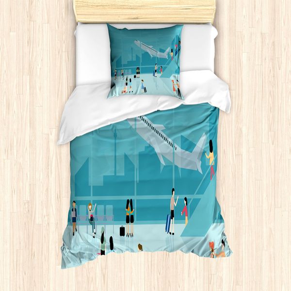 Abakuhaus Set Copripiumino Per Letto Singolo, Composizione Doodle Terminal, Antiacaro E Anallergico, Con Federa, 135 Cm X 200 Cm - 80 X 80 Cm, Multicolore-image