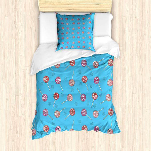 Abakuhaus Set Copripiumino Per Letto Singolo, Motivo Retrò Strudel Tasty Lollipops, Antiacaro E Anallergico, Con Federa, 135 Cm X 200 Cm - 80 X 80 Cm, Blu Cielo Profondo-image