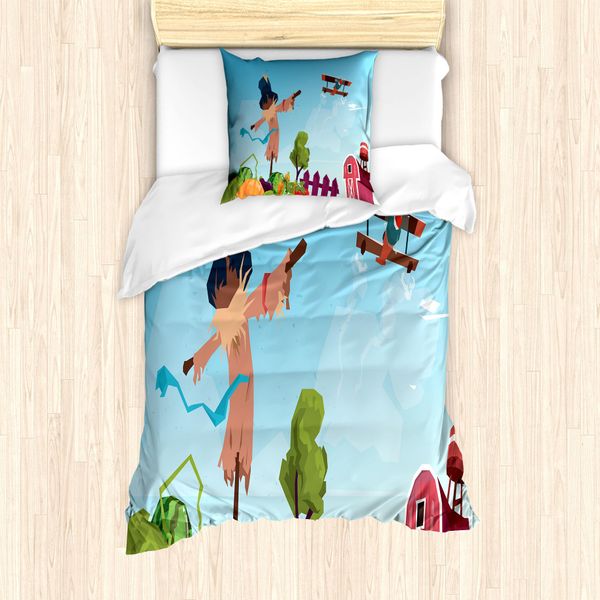 Abakuhaus Set Copripiumino Per Letto Singolo, Motivo Paesaggistico, Antiacaro, Adatto A Chi Soffre Di Allergie, Con Federa, 135 Cm X 200 Cm - 80 X 80 Cm, Multicolore-image