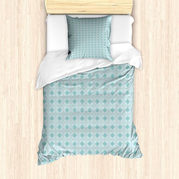 Abakuhaus Set Copripiumino Etnico Per Letti Singoli, Motivi Fogliati In Tonalità Tenui, Antiacaro, Adatto A Chi Soffre Di Allergie, Con Federa, 135 Cm X 200 Cm - 80 X 80 Cm, Grigio Chiaro Verde Mare-image