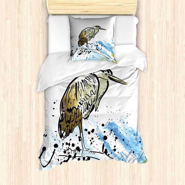 Abakuhaus Set Copripiumino Per Letti Singoli, Disegno Con Airone, Antiacaro, Adatto A Chi Soffre Di Allergie, Con Federa, 135 Cm X 200 Cm - 80 X 80 Cm, Multicolore-image