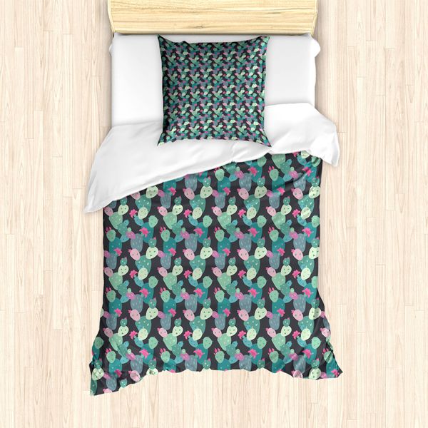 Abakuhaus Set Copripiumino Botanico Per Letti Singoli, Cactus Esotici, Antiacaro, Adatto A Chi Soffre Di Allergie, Con Federa, 135 Cm X 200 Cm - 80 X 80 Cm, Multicolore-image