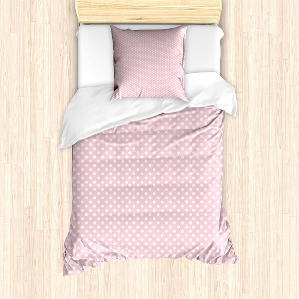 Abakuhaus Set Copripiumino Rosa A Pois Per Letti Singoli, Antimacchia, Antiacaro, Adatto A Chi Soffre Di Allergie, Con Federa, 135 Cm X 200 Cm - 80 X 80 Cm, Rosa Pallido Bianco-image