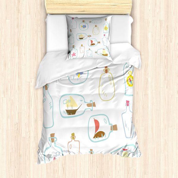 Abakuhaus Set Copripiumino Nautico Per Letti Singoli, Bottiglie Con Un Messaggio, Antiacaro, Adatto A Chi Soffre Di Allergie, Con Federa, 135 Cm X 200 Cm - 80 X 80 Cm, Multicolore-image