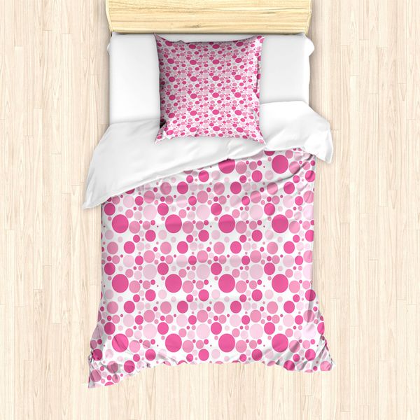 Abakuhaus Set Copripiumino Rosa A Pois Per Letti Singoli, Motivi Monotoni, Antiacaro, Adatto A Chi Soffre Di Allergie, Con Federa, 135 Cm X 200 Cm - 80 X 80 Cm, Rosa Baby-Rosa-Bianco-image