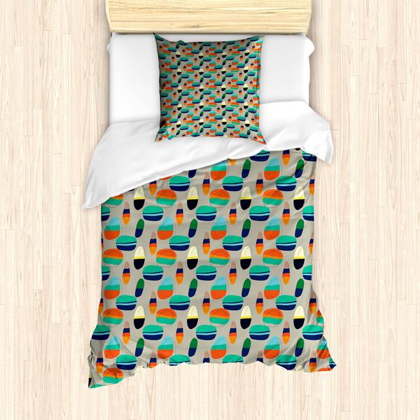 Abakuhaus Set Copripiumino Geometria Astratta Per Letti Singoli, Elementi Casuali, Antiacaro, Adatto A Chi Soffre Di Allergie, Con Federa, 135 Cm X 200 Cm - 80 X 80 Cm, Dark Eggshell Multicolor-image