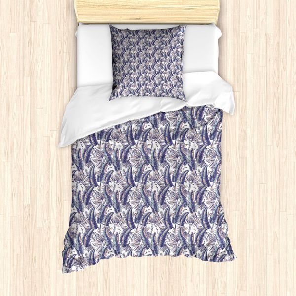 Abakuhaus Set Copripiumino Tropicale Per Letti Singoli, Foglie Di Banano Piumate, Antiacaro, Adatto A Chi Soffre Di Allergie, Con Federa, 135 Cm X 200 Cm - 80 X 80 Cm, Pale Teal Blush-image
