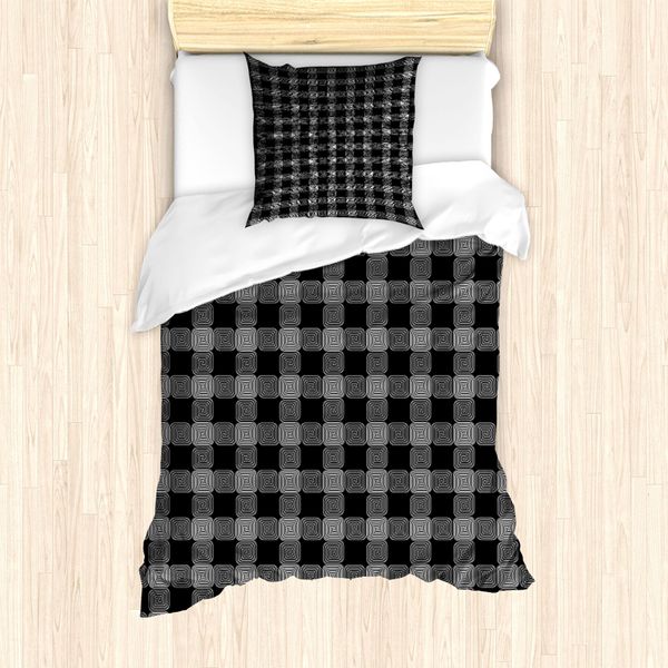 Abakuhaus Set Copripiumino Geometria Astratta Per Letti Singoli, Cerchi Piatti, Antiacaro, Adatto A Chi Soffre Di Allergie, Con Federa, 135 Cm X 200 Cm - 80 X 80 Cm, Grigio Antracite E Bianco-image