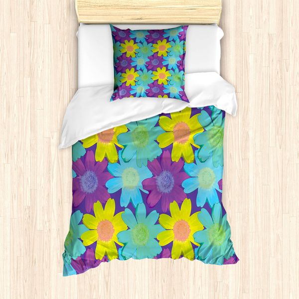 Set Copripiumino Abakuhaus Per Letti Singoli, Motivo Acquerellato In Stile Anni '90, Antiacaro E Anallergico, Con Federa, 135 Cm X 200 Cm - 80 X 80 Cm, Multicolore-image