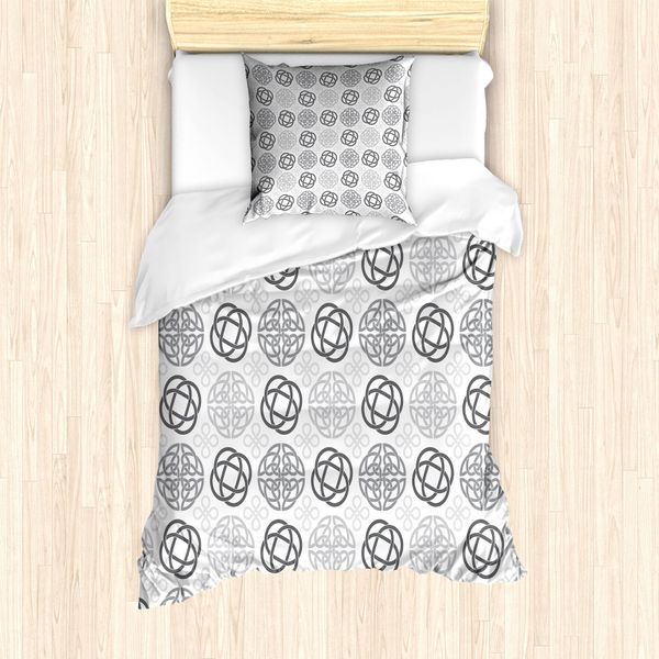 Abakuhaus Set Copripiumino Celtico Per Letti Singoli, Irish Traditional Art, Antiacaro, Adatto A Chi Soffre Di Allergie, Con Federa, 135 Cm X 200 Cm - 80 X 80 Cm, Grigio Bianco-image