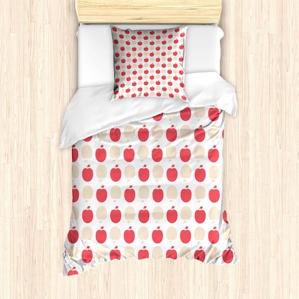 Abakuhaus Set Copripiumino Per Letto Singolo, Frutta Bicolore Simmetrica, Antiacaro, Adatto A Chi Soffre Di Allergie, Con Federa, 135 Cm X 200 Cm - 80 X 80 Cm, Champagne Scuro Corallo-image