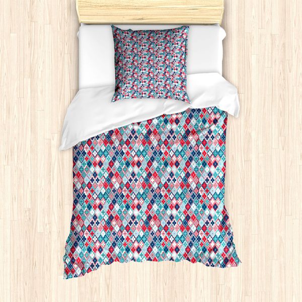 Abakuhaus Set Copripiumino Geometrico Astratto Per Letti Singoli, Motivo Etnico A Quadrifoglio, Antiacaro E Anallergico, Con Federa, 135 Cm X 200 Cm - 80 X 80 Cm, Multicolore-image