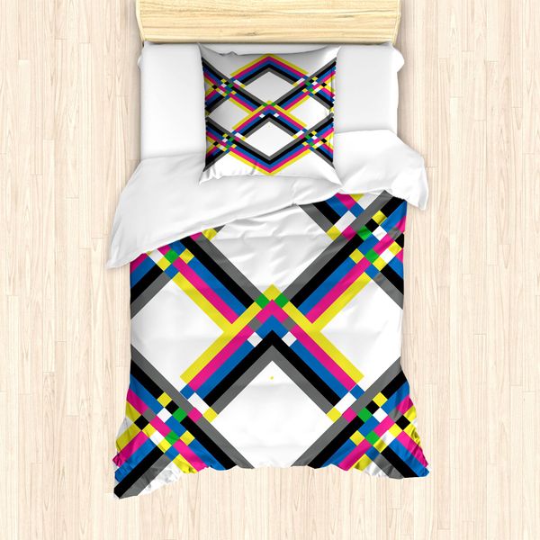 Abakuhaus Set Copripiumino Psichedelico Per Letti Singoli, Zigzag Colorato, Antiacaro, Adatto A Chi Soffre Di Allergie, Con Federa, 135 Cm X 200 Cm - 80 X 80 Cm, Multicolore-image