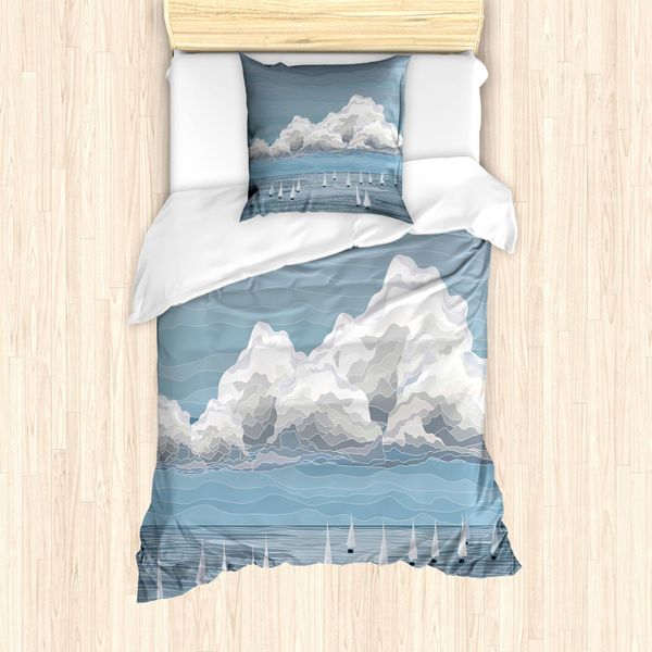 Abakuhaus Blu Set Copripiumino Per Letti Singoli, Seascape Arte Digitale, Antiacaro Adatto A Chi Soffre Di Allergie Con Federa, 135 Cm X 200 Cm - 80 X 80 Cm, Bianco Blu-image