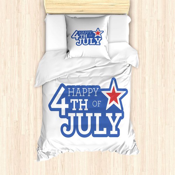 Abakuhaus 4 Luglio Set Copripiumino Per Letti Singoli, Scritta Independence Day, Antiacaro, Adatto A Chi Soffre Di Allergie, Con Federa, 135 Cm X 200 Cm - 80 X 80 Cm, Corallo Scuro E Blu Violetto-image