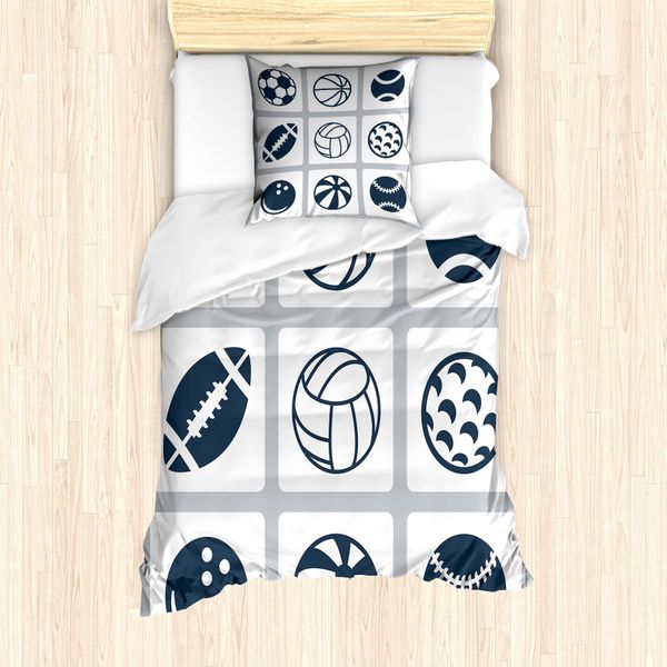 Abakuhaus Set Copripiumino Per Letti Singoli, Motivo A Quadrati, Antiacaro, Adatto A Chi Soffre Di Allergie, Con Federa, 135 Cm X 200 Cm - 80 X 80 Cm, Blu Scuro E Bianco-image