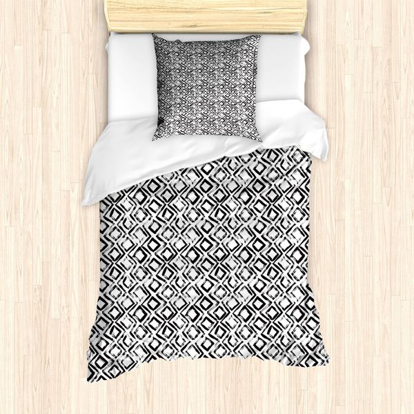 Abakuhaus Rhombus Set Copripiumino Per Letti Singoli, Strisce Disegnate A Mano, Antiacaro, Adatto A Chi Soffre Di Allergie, Con Federa, 135 Cm X 200 Cm - 80 X 80 Cm, Grigio Antracite E Bianco-image