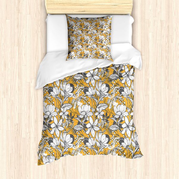Abakuhaus Set Copripiumino Per Letti Singoli, Hibiscus Exotic Beach, Antiacaro, Adatto A Chi Soffre Di Allergie, Con Federa, 135 Cm X 200 Cm - 80 X 80 Cm, Marigold Grigio Antracite-image