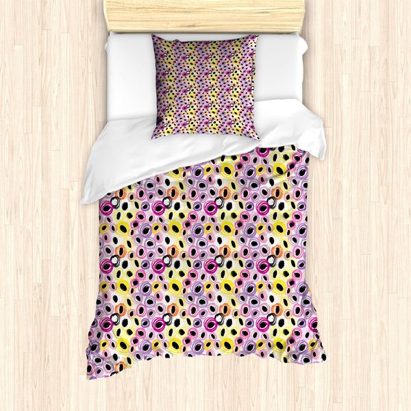 Abakuhaus Set Copripiumino Geometrico Astratto Per Letti Singoli, Brush Stroke Oval, Antiacaro E Anallergico Con Federa, 135 Cm X 200 Cm - 80 X 80 Cm, Bianco Multicolore-image