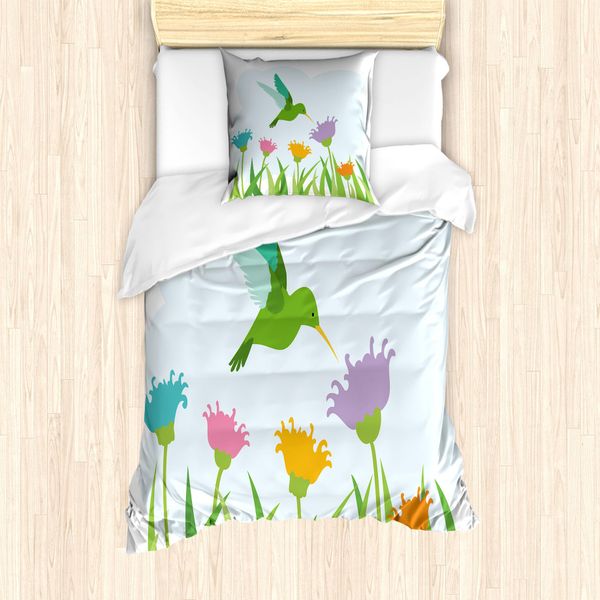 Abakuhaus Set Copripiumino Wildflower Per Letti Singoli, Colibrì Artistico Da Giardino, Antiacaro, Adatto A Chi Soffre Di Allergie, Con Federa, 135 Cm X 200 Cm - 80 X 80 Cm, Multicolore-image
