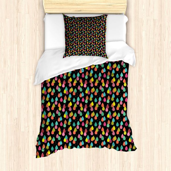 Abakuhaus Set Copripiumino Colorato Per Letti Singoli, Disegno Astratto Con Gocce Di Pioggia, Antiacaro E Anallergico, Con Federa, 135 Cm X 200 Cm - 80 X 80 Cm, Multicolore-image