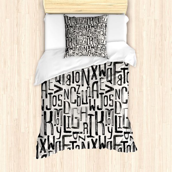 Abakuhaus Set Copripiumino Grunge Per Letti Singoli, Motivo Lettere Grunge, Antiacaro, Adatto A Chi Soffre Di Allergie, Con Federa, 135 Cm X 200 Cm - 80 X 80 Cm, Grigio Antracite Bianco-image