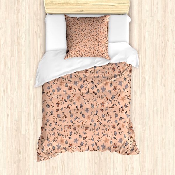 Abakuhaus Set Copripiumino Color Pesca Per Letti Singoli, Motivo Botanico Autunnale Astratto, Antiacaro, Adatto A Chi Soffre Di Allergie, Con Federa, 135 Cm X 200 Cm - 80 X 80 Cm, Multicolore Pesca-image