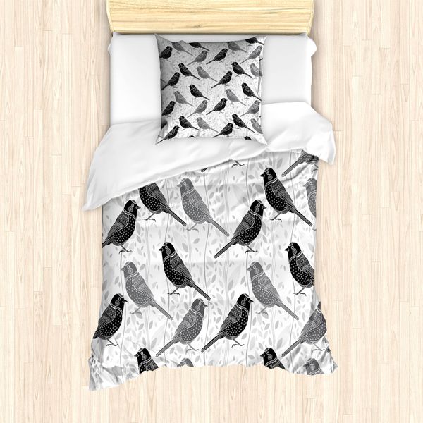 Abakuhaus Set Copripiumino Grigio Per Letti Singoli, Stile Vintage Rose Bianche, Antiacaro, Adatto A Chi Soffre Di Allergie, Con Federa, 135 Cm X 200 Cm - 80 X 80 Cm, Grigio Bianco-image