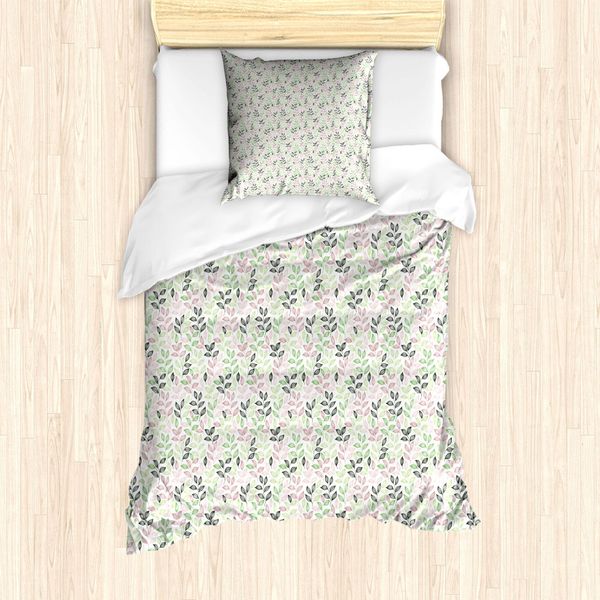 Abakuhaus Set Copripiumino Botanico Per Letti Singoli, Disegno Con Foglie Di Tisana, Antiacaro, Adatto A Chi Soffre Di Allergie, Con Federa, 135 Cm X 200 Cm - 80 X 80 Cm, Bianco E Multicolore-image