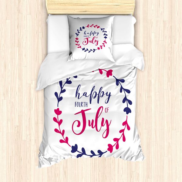 Abakuhaus 4 Luglio Set Copripiumino Per Letti Singoli, Scritta Inner Circle, Antiacaro, Adatto A Chi Soffre Di Allergie, Con Federa, 135 Cm X 200 Cm - 80 X 80 Cm, Bianco Magenta E Quarzo-image